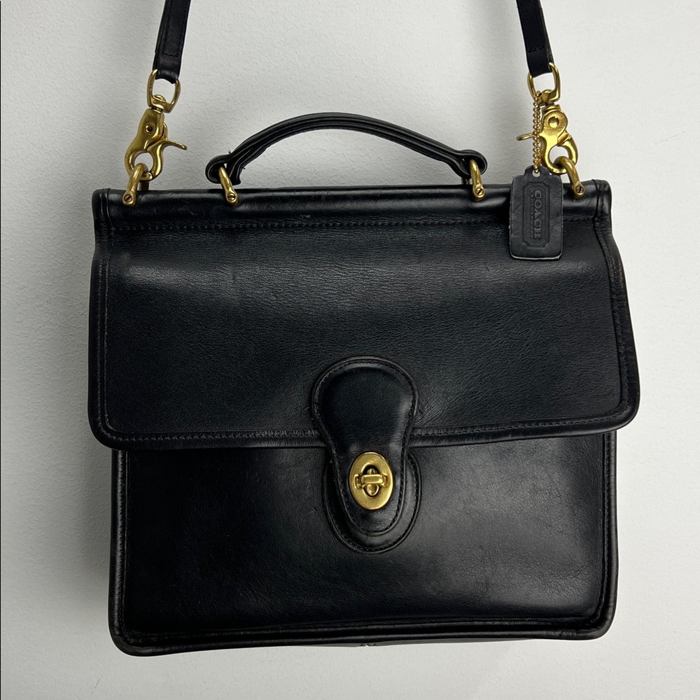 Vintage Coach Willis 9927 Top Handle Satchel Bag Crossbody Black Brass USA Made - Picture 4 of 15